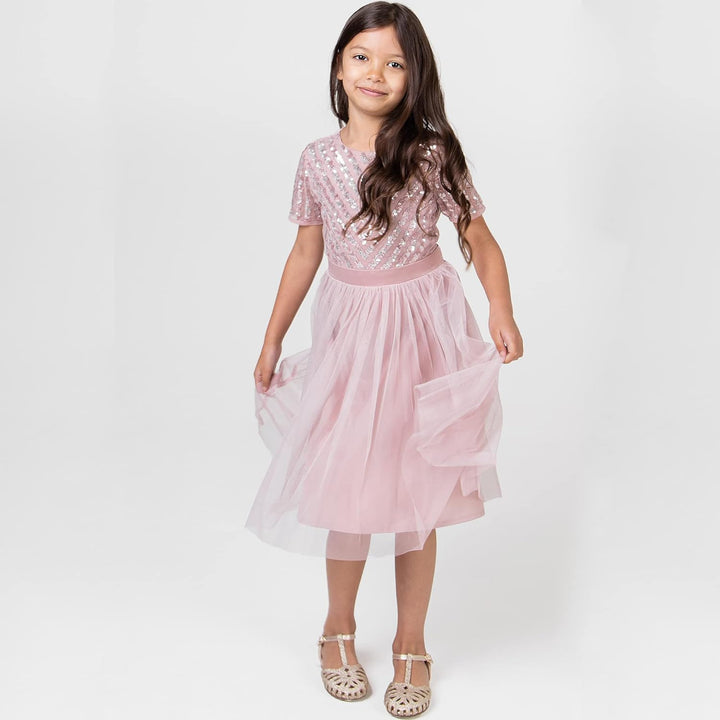 Maya Deluxe Mädchen Midi Girls for Wedding with Sequin Embellishment Short Sleeve Prom Birthday Part