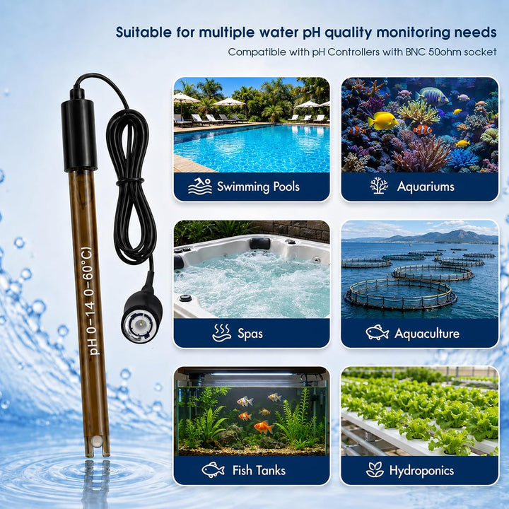 High Accuracy Combination pH Electrode for Continuous pH Monitoring, 0-14 pH Probe with 200 cm Long