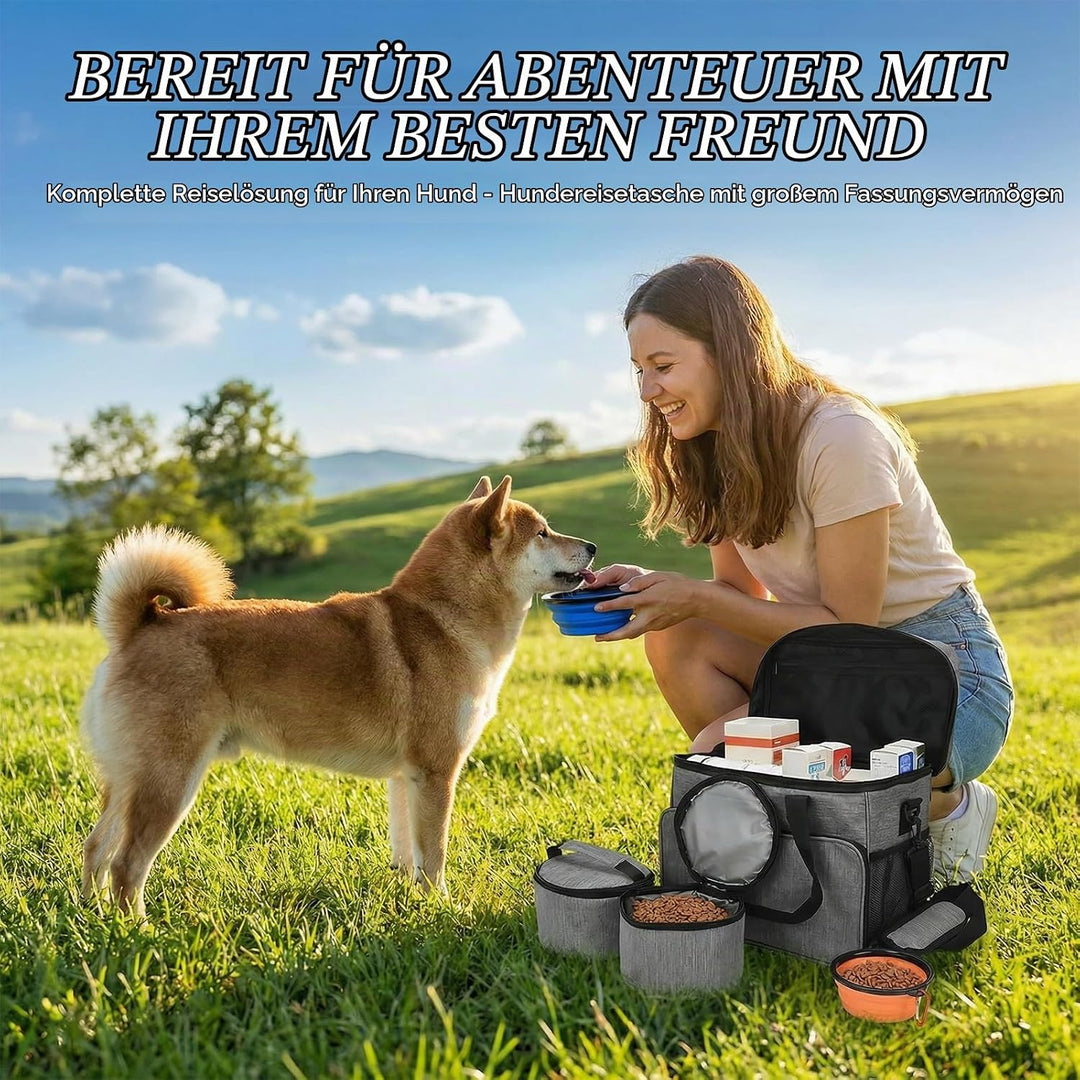 Hunde Reisetasche Grosse Hundetasche – hundereisetasche mit 2 Futterbehältern und 2 faltbaren Hunden