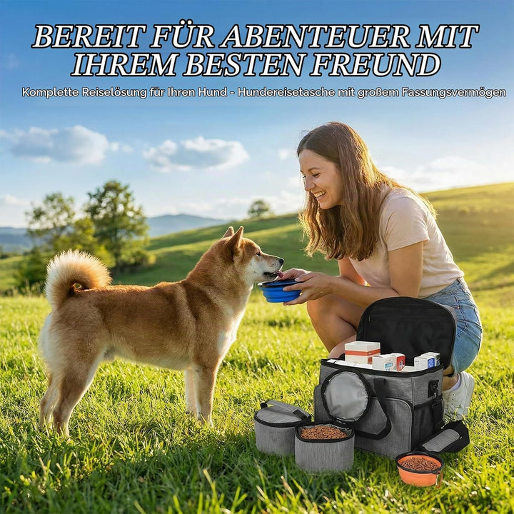 Hunde Reisetasche Grosse Hundetasche – hundereisetasche mit 2 Futterbehältern und 2 faltbaren Hunden