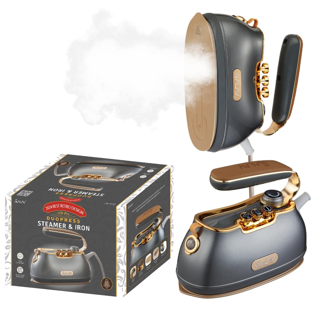 SALAV IS-900A Retro Handdampfer + Bügeleisen, Keramik-Dampfplatte, 1000 Watt Dampf, entfernt Falten