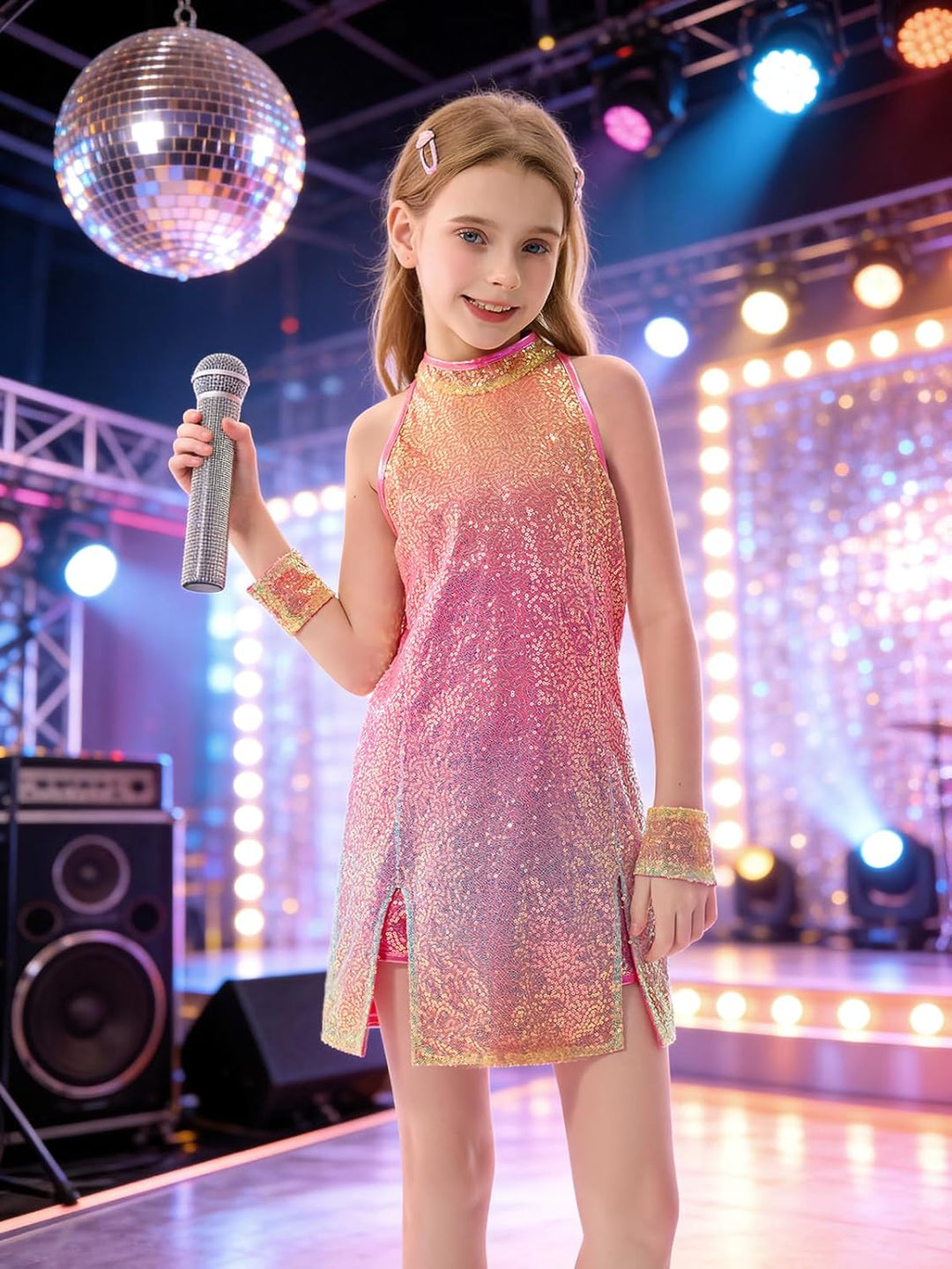 LOLANTA Mädchen Pailletten-Kostüm Hip Hop Dancewear Funkelndes Tanzkleid Gesetzt 4-5 Jahre Schillern
