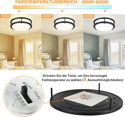 Depuley Deckenlampe LED Deckenleuchte Rund 24W, 3000K-6000K, 1920LM, Modern Led Lampe wohnzimmer Bad