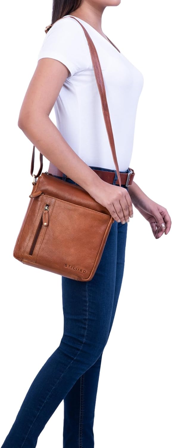 STILORD 'Brady' Messenger Bag Leder Braun klein Umhängetasche Schultertasche für iPad 10,1 Zoll Tabl