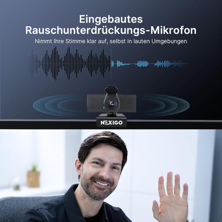 NexiGo N60 Pro 4K Webcam, Sony-Sensor, Autofokus, 1080p 60fps, Noise-Cancelling-Mikro, Sichtschutz,