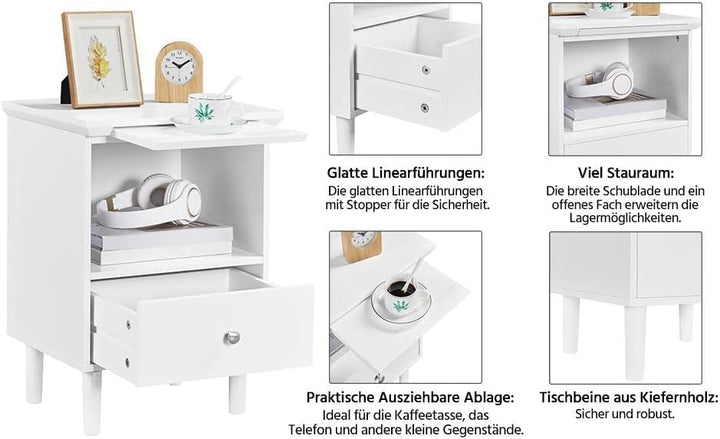 Yaheetech Nachttisch Beistelltisch mit ausziehbarer Ablage und Schublade Schlichter Nachtschrank Nac