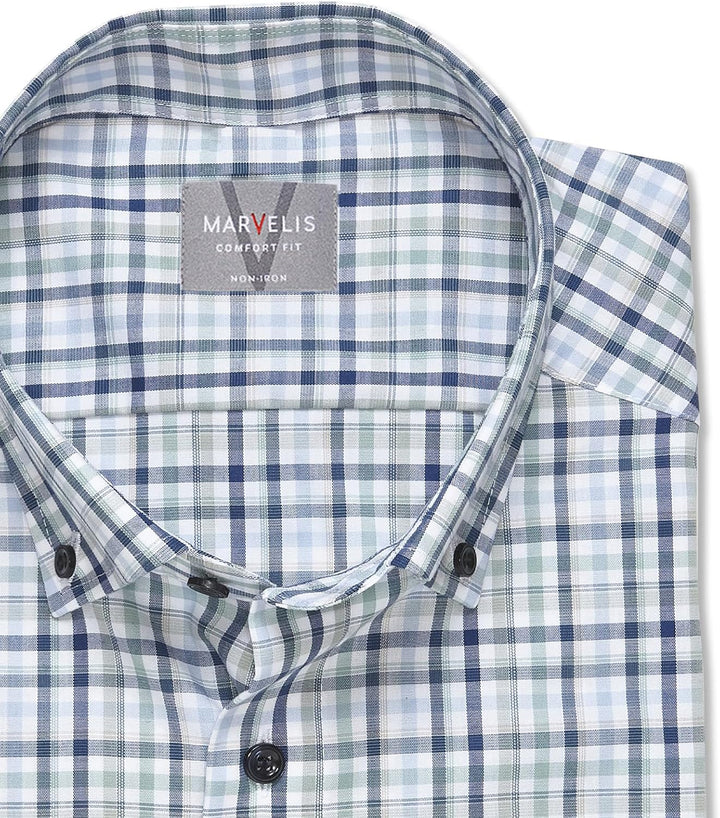 Marvelis Herren Businesshemd Langarm 708214,Kariert,Comfort fit,Button-Down-Kragen 41 Grün 45, 41 Gr