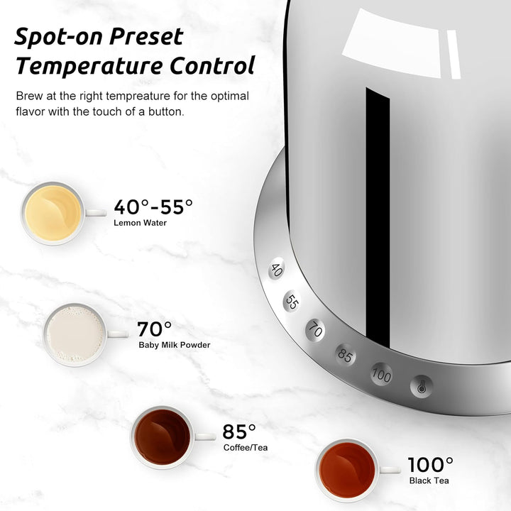 ASCOT Wasserkocher Edelstahl mit 5 variablen Voreinstellungen, Elektrischer Teekessel Kaffee Wasserk