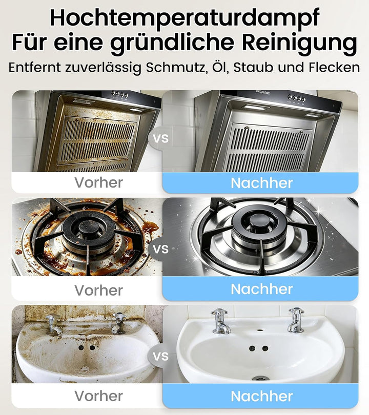 JBER Dampfreiniger Handgerät 1200W für Heim, 3 Sek.Aufheizzeit, 400ML Tank | Vielseitiger Dampfreini