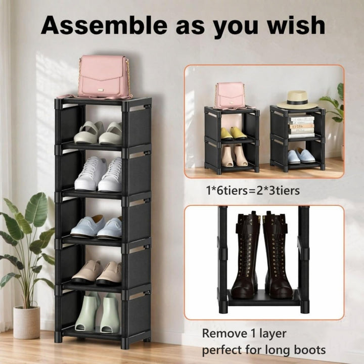 Yeahbo Schuhregal Schmal und Hoch Schwarz mit 6 Ebenen, Schmaler Schuhschrank, Schuhregal Platzspare