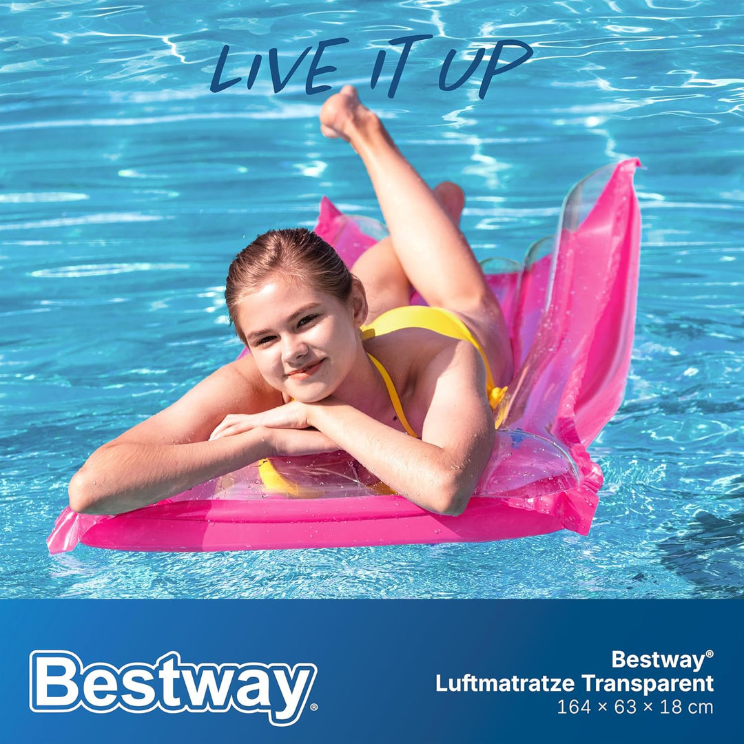 Bestway Luftmatratze Transparent, 183 x 76 cm, 1 Person, PVC, 2 Luftkammern, Integriertes Kopfkissen