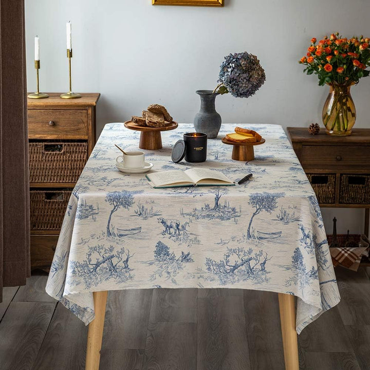 GLORY SEASON Rustikale Tischdecke mit klassischem französischem Dorf, bedruckter Leinenstoff, Tischa