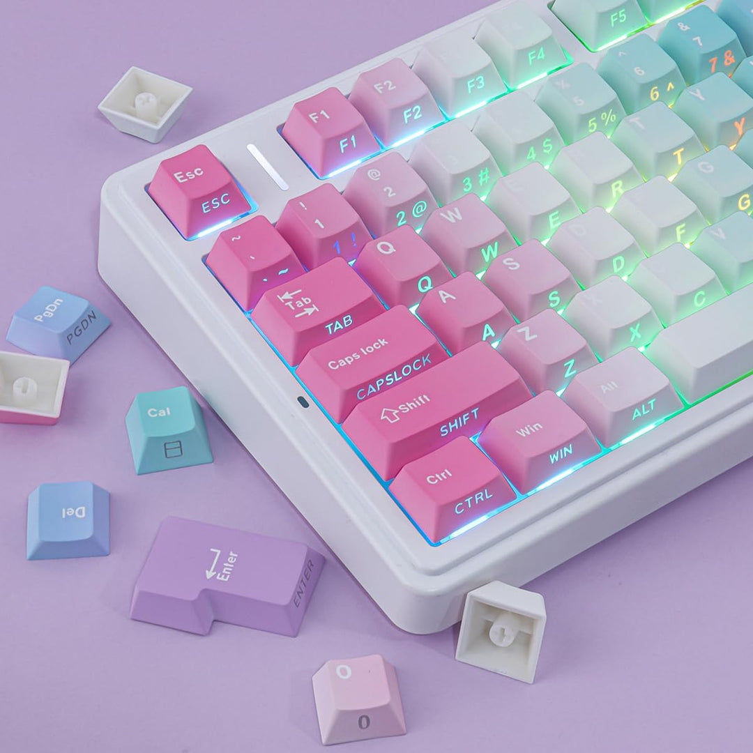PBT Keycaps, 133 Keys Y2K Aesthetic Gradient Keycaps, Double Shot Shine Through Side Printed Keycap,