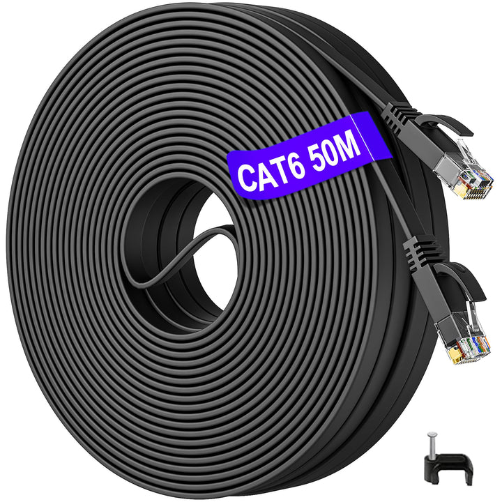 50m LAN Kabel Cat 6 Netzwerkkabel 50 Meter Outdoor, RJ45 Flach Ethernet Kabel High Speed Wlan Kabel