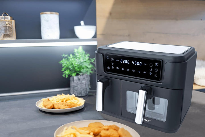 Steba Doppel-Heissluftfritteuse, DUO-Kochzone mit insgesamt 9,5 l Volumen, grosser Frittierkorb mit