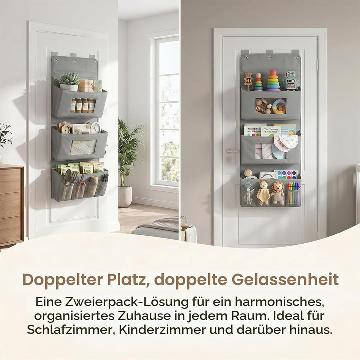 2 Stück Hängeorganizer 3-Schichten, 40 x 90 cm Tür Organizer mit 3 Taschen | Faltbarer Wandorganizer