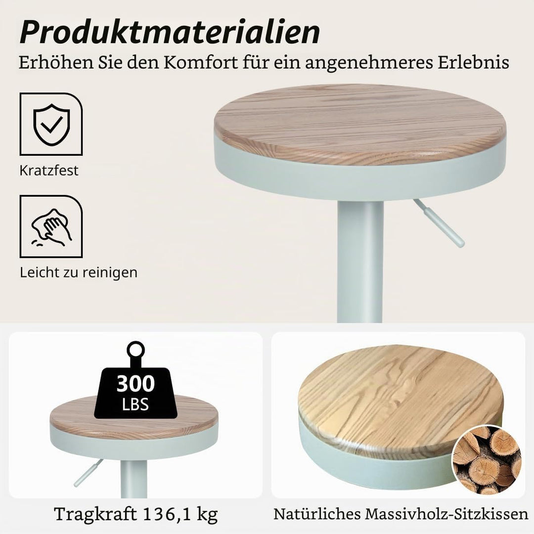 YOUNIKE Barhocker 2er Set Holz Barhocker Barstuhl Hoher Metallrahmen 360° höhenverstellbar drehbar m
