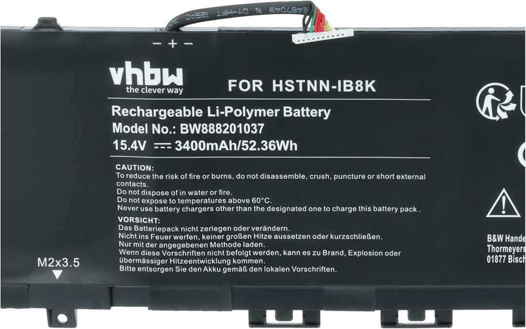 vhbw Akku kompatibel mit HP Envy 13-AH1004TX(5HS48PA), 13-AH1005TU Notebook (3400mAh, 15,4V, Li-Poly