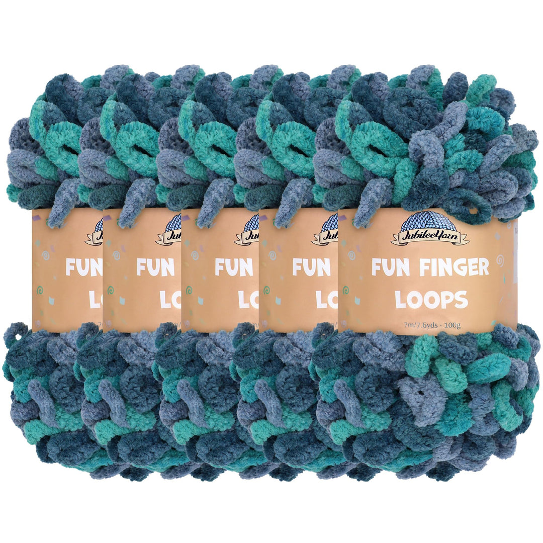 JubileeYarn Fun Fingerschlaufen-Garn – Polyester Jumbo Weight Loop Garn – 100g/Knäuel – Poseidon – 5