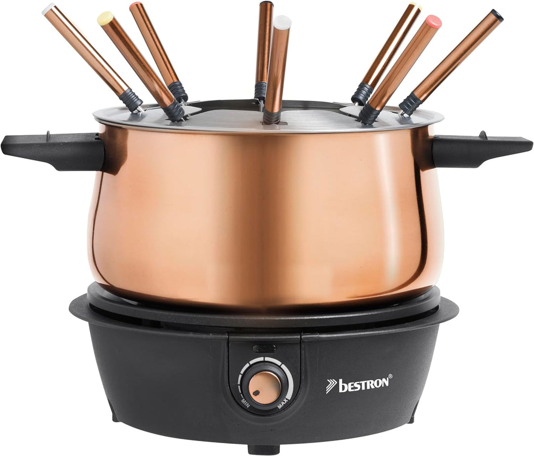 Bestron elektrische Fondue Set für bis zu 8 Personen, mit 8x Fonduegabeln & stufenlosen Thermostat,