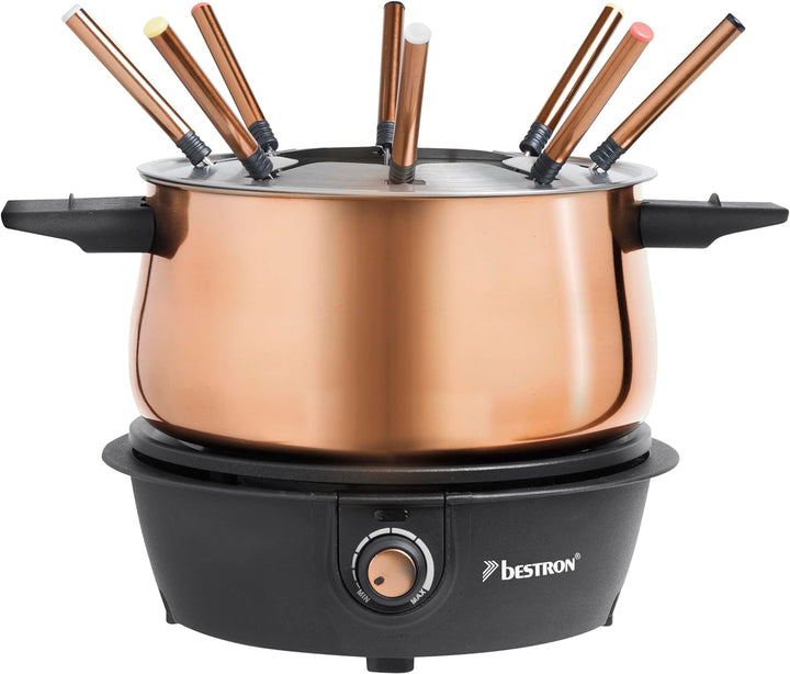 Bestron elektrische Fondue Set für bis zu 8 Personen, mit 8x Fonduegabeln & stufenlosen Thermostat,