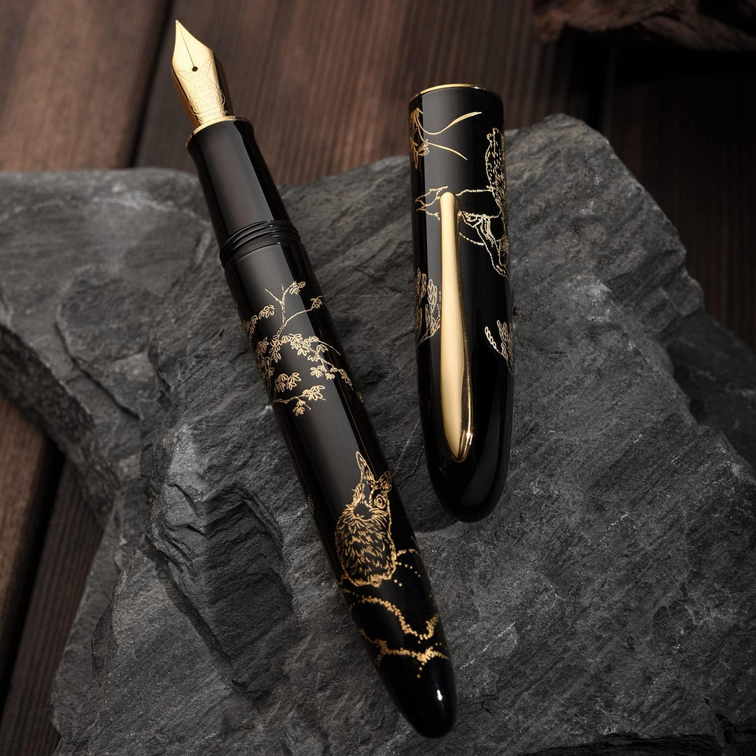 erofa Hongdian N23 Schwarz Hase Füllfederhalter, Iridium Extra Feine Feder Gold Trim, Neujahr Glück