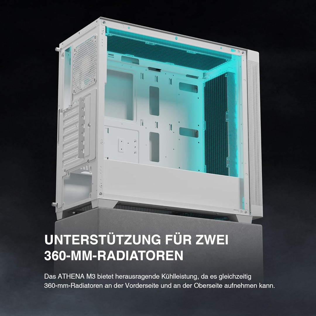 GAMDIAS Weisses ATX Mid-Tower-Computergehäuse aus gehärtetem Glas, Gaming-PC-Gehäuse unterstützt Dua