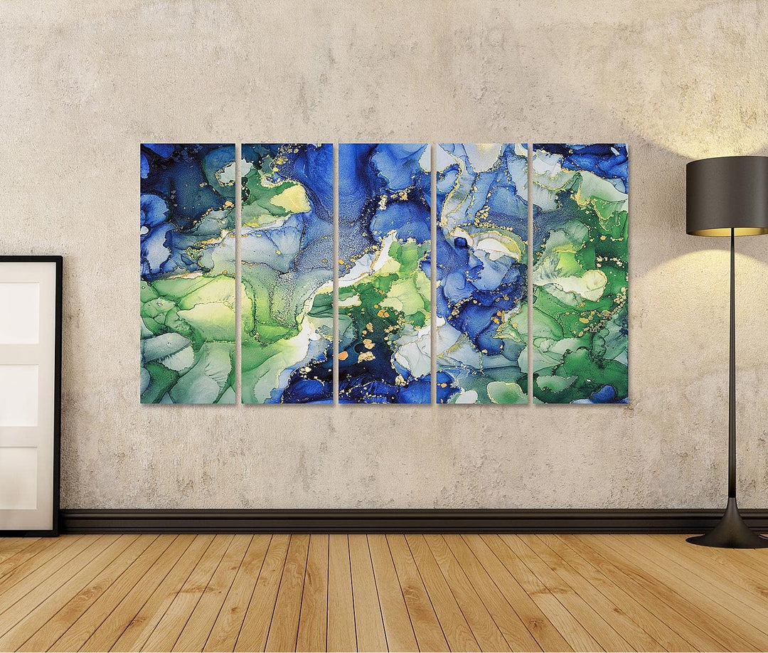 islandburner Bild auf Leinwand Effekt Luxus Abstrakte Fluid Art Hintergrund Mischung aus Grün Blau u
