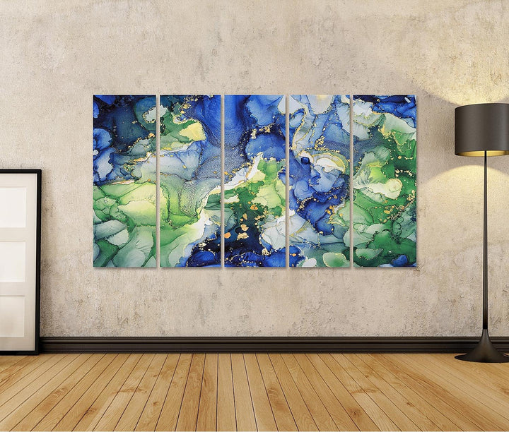 islandburner Bild auf Leinwand Effekt Luxus Abstrakte Fluid Art Hintergrund Mischung aus Grün Blau u