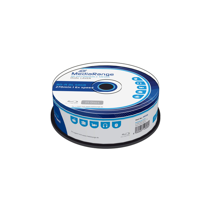 MediaRange BD-R Dual Layer 50GB 6-fache Schreibgeschwindigkeit, 25er Cakebox Cake 25 gelabelt