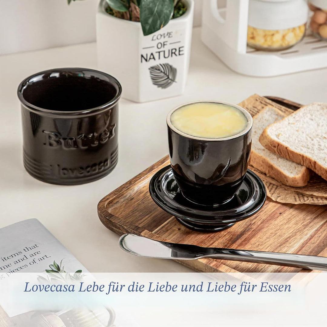 Porzellan Buttertopf für Theke, LOVECASA Butterhalter mit Wasserlinie, französische Butterdose mit D