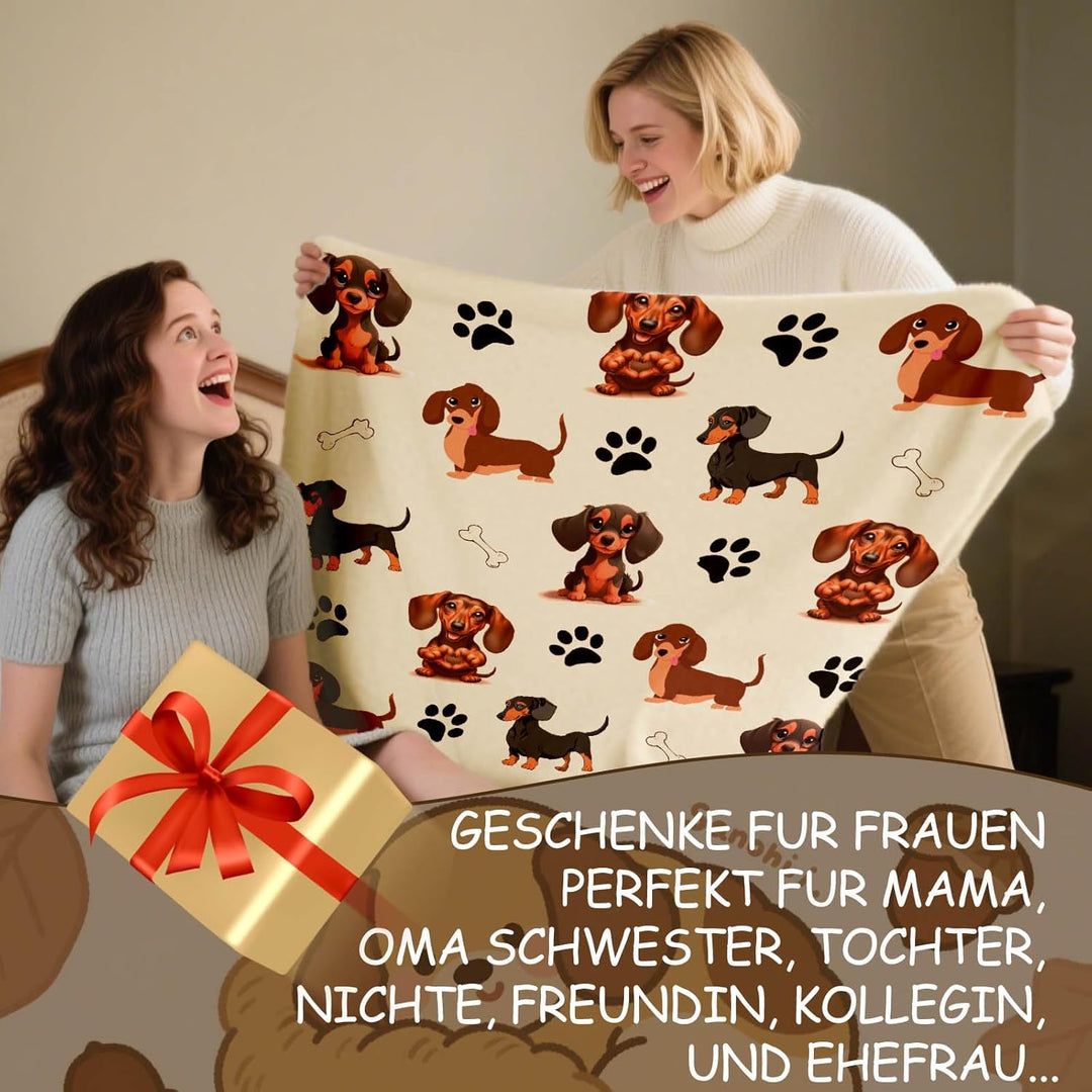 Dackel Kuscheldecke Flauschig 130x150 - Warm Blanket für Sofa & Couch, DackelGeschenk für Frauen Män