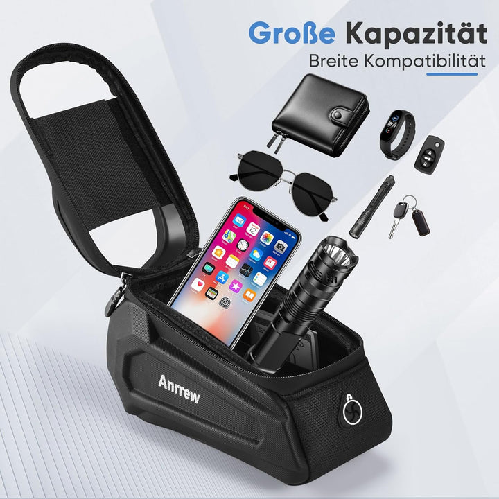 Fahrradtasche Rahmen,Eva Handy Halter mit Regenschutz,Top Rohr Frontrahmen Tasche,7,5 Zoll Handy Fah