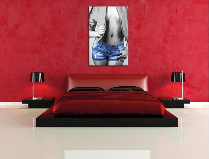 Pixxprint Sexy Frau mit Hotpan schwarz/weiss als Leinwandbild/Grösse: 100x70 cm/Wandbild/Kunstdruck/