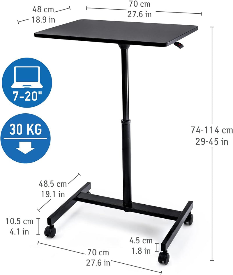 Tatkraft Focus Airlift Pneumatischer Sitz-Steh Laptoptisch mit 4 Rädern, Höhenverstellbar 74-114 cm