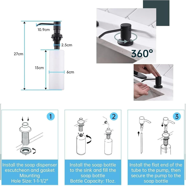 APPASO Wasserhahn Küche Schwarz mit Spülmittelspender, Küchenarmatur Ausziehbar Hochdruck, Mischbatt