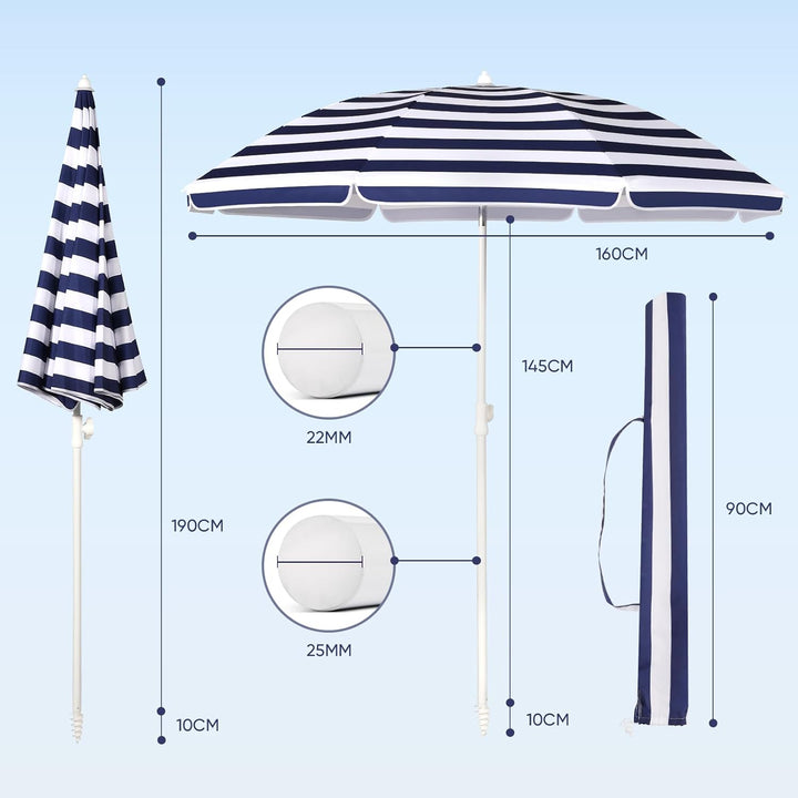 Sekey 160 cm Sonnenschirm Balkon mit Bodenhülse & Schutzhülle, Neigungs und Höhenverstellung, Sonnen
