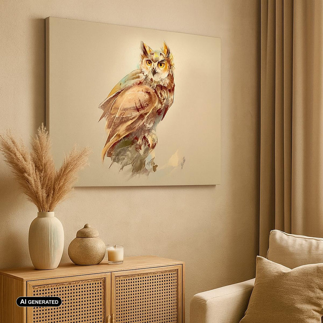 Bilder auf Leinwand 100x70cm Leinwandbild mit Rahmen Eule Vogel Natur Gross Wanddeko Bild Schlafzimm