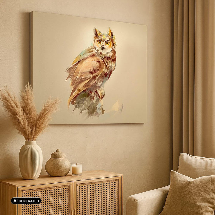 Bilder auf Leinwand 100x70cm Leinwandbild mit Rahmen Eule Vogel Natur Gross Wanddeko Bild Schlafzimm