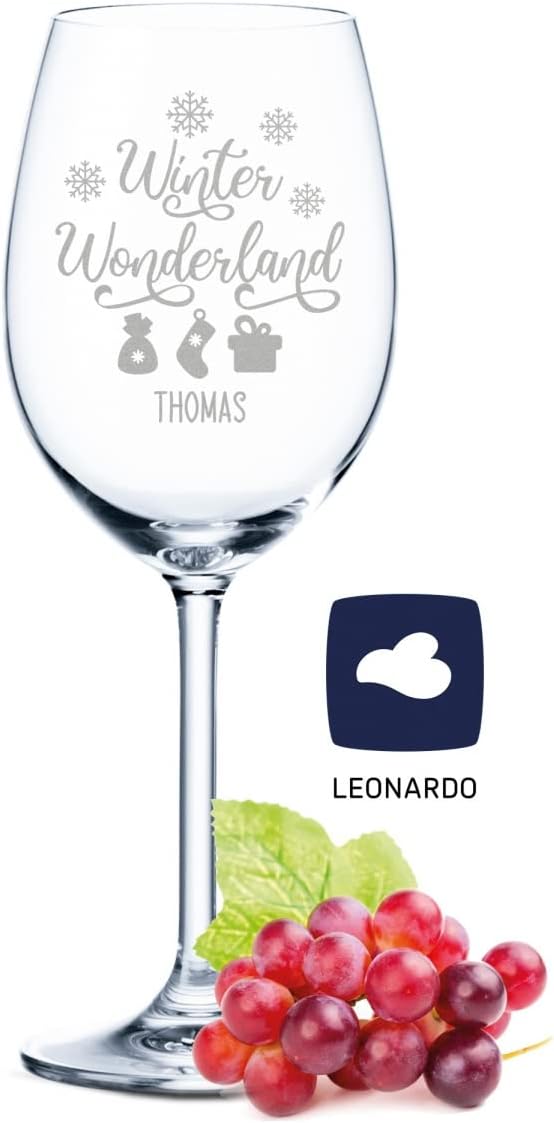 Leonardo Weinglas mit Gravur - Winter Wonderland Design - Personalisiert mit Name inkl. bedruckter H