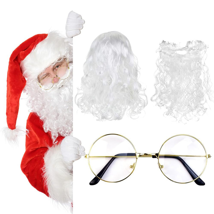 Weihnachtsmannbart + Perücke Weihnachtsmann + Brille, Nikolausbart Bart weiss Weiss - Perücke Santa