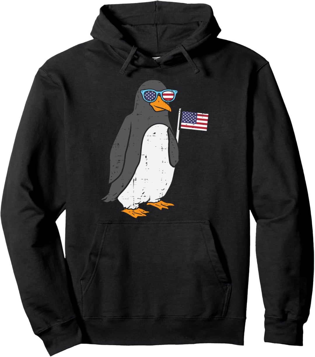 Penguin American Flag USA 4th Of July Fourth Patriot Animal Pullover Hoodie