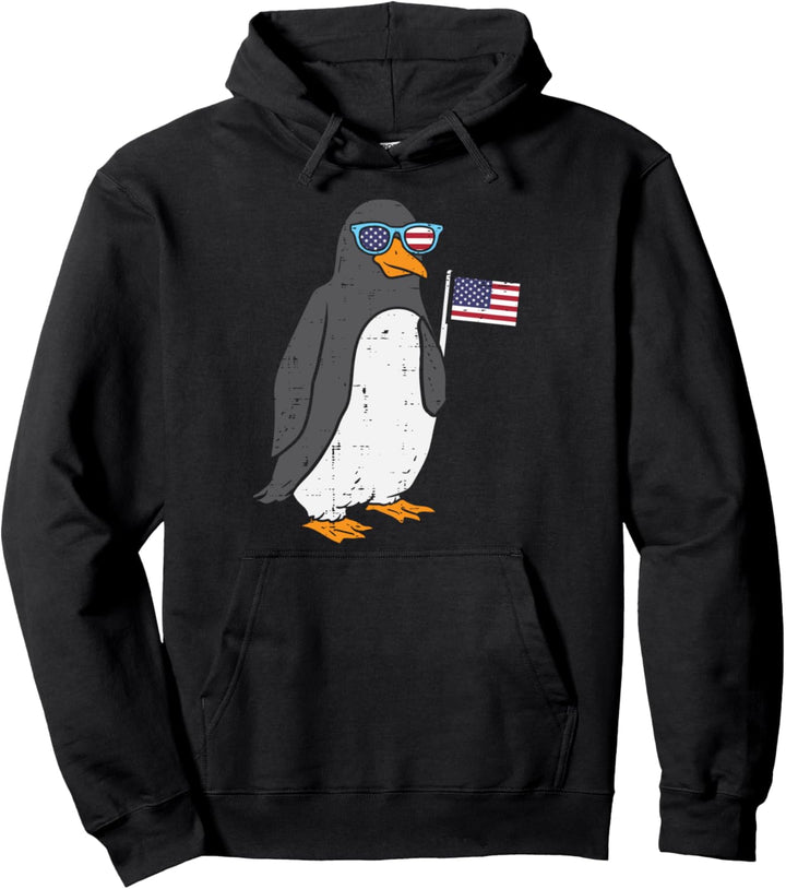 Penguin American Flag USA 4th Of July Fourth Patriot Animal Pullover Hoodie
