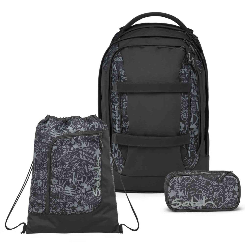 Satch Pack Schulrucksack Set 3tlg. inkl. Schlamperbox und Sportbeutel (Street Ink), Street Ink