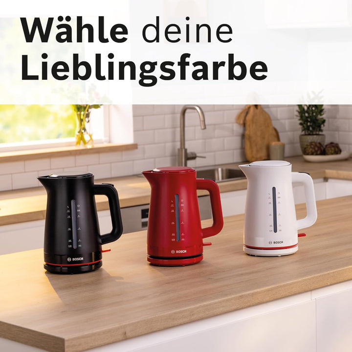 Bosch kabelloser Wasserkocher MyMoment TWK3M123, Abschaltautomatik, Überhitzungsschutz, Tassenanzeig