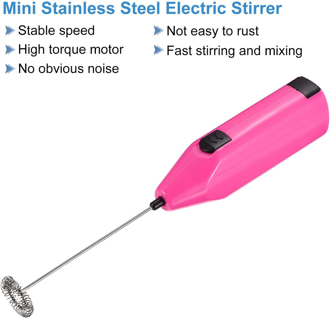 sourcing map 2 Stk Milchaufschäumer Elektrisch Stab Schneebesen Mini Rosa, Rosa