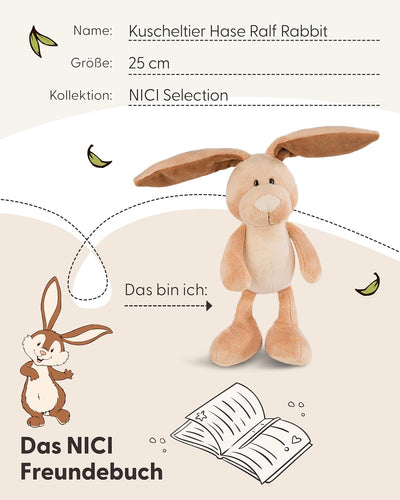 NICI Kuscheltier Hase Ralf Rabbit 25cm braun - Stofftier aus weichem Plüsch, niedliches Plüschtier z