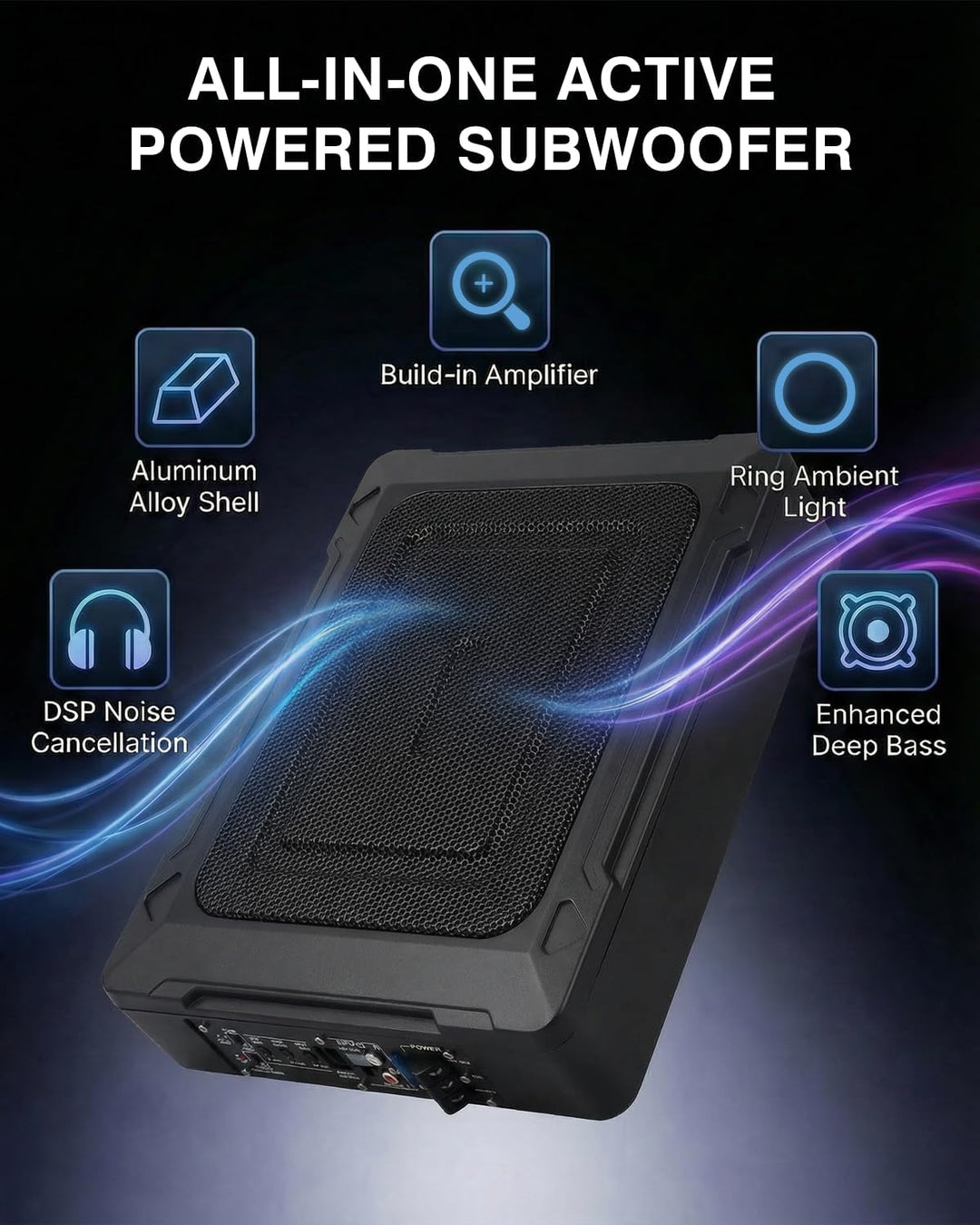 Ultraflacher Auto-Subwoofer, geeignet für Auto/Truck, mit integriertem Verstärker, unter den Sitzen