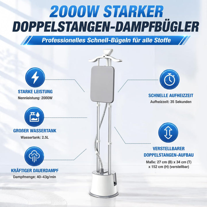 Dampfglätter Vertikaler Steamer, Dampfglätter 1800W mit 45g/min Dampfstoss – Höhenverstellbarer Hand