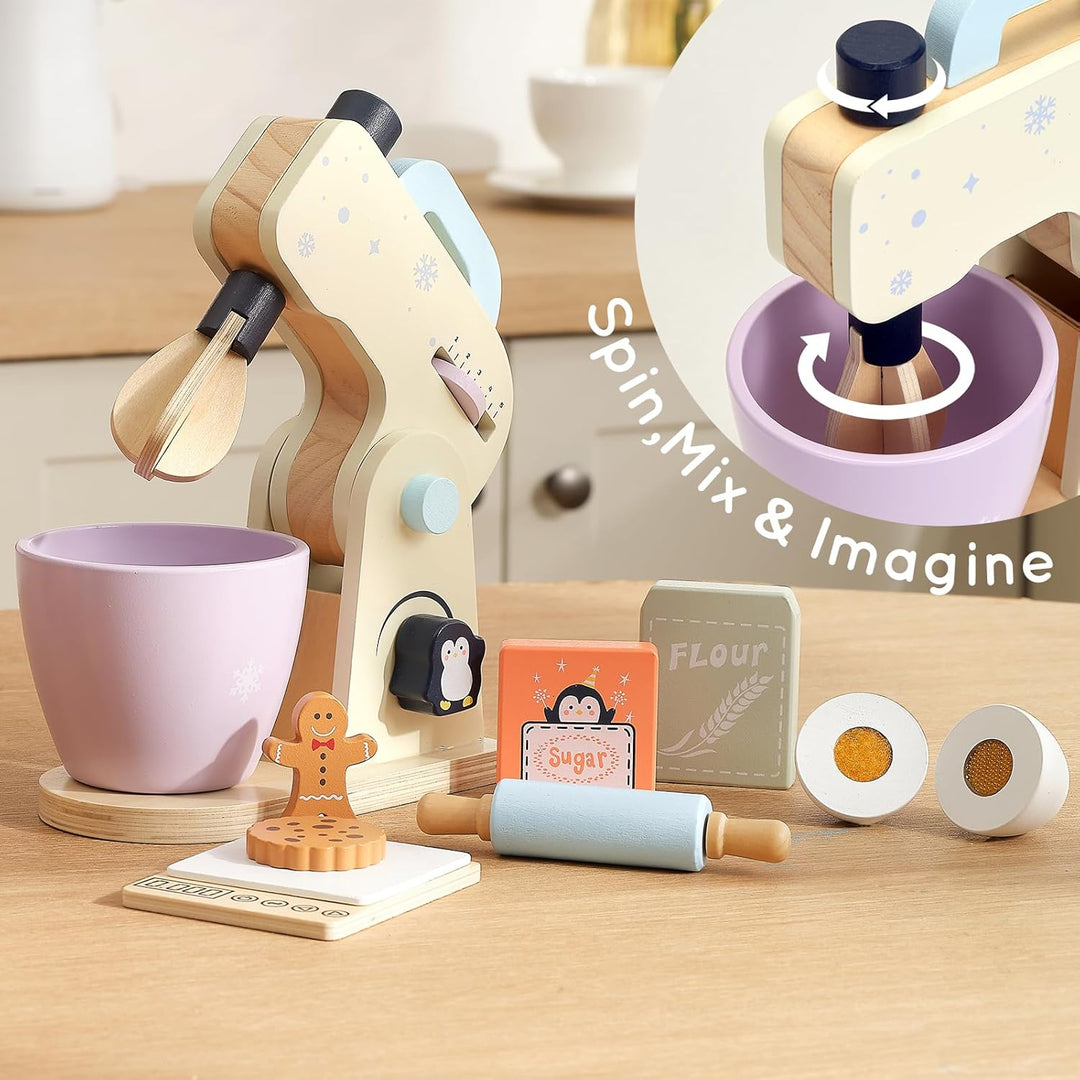 PairPear Holz Mixer Set Kinder Holzspielzeug Lebensmittel Backspielzeug mit Zubehör Zubehör für Kind